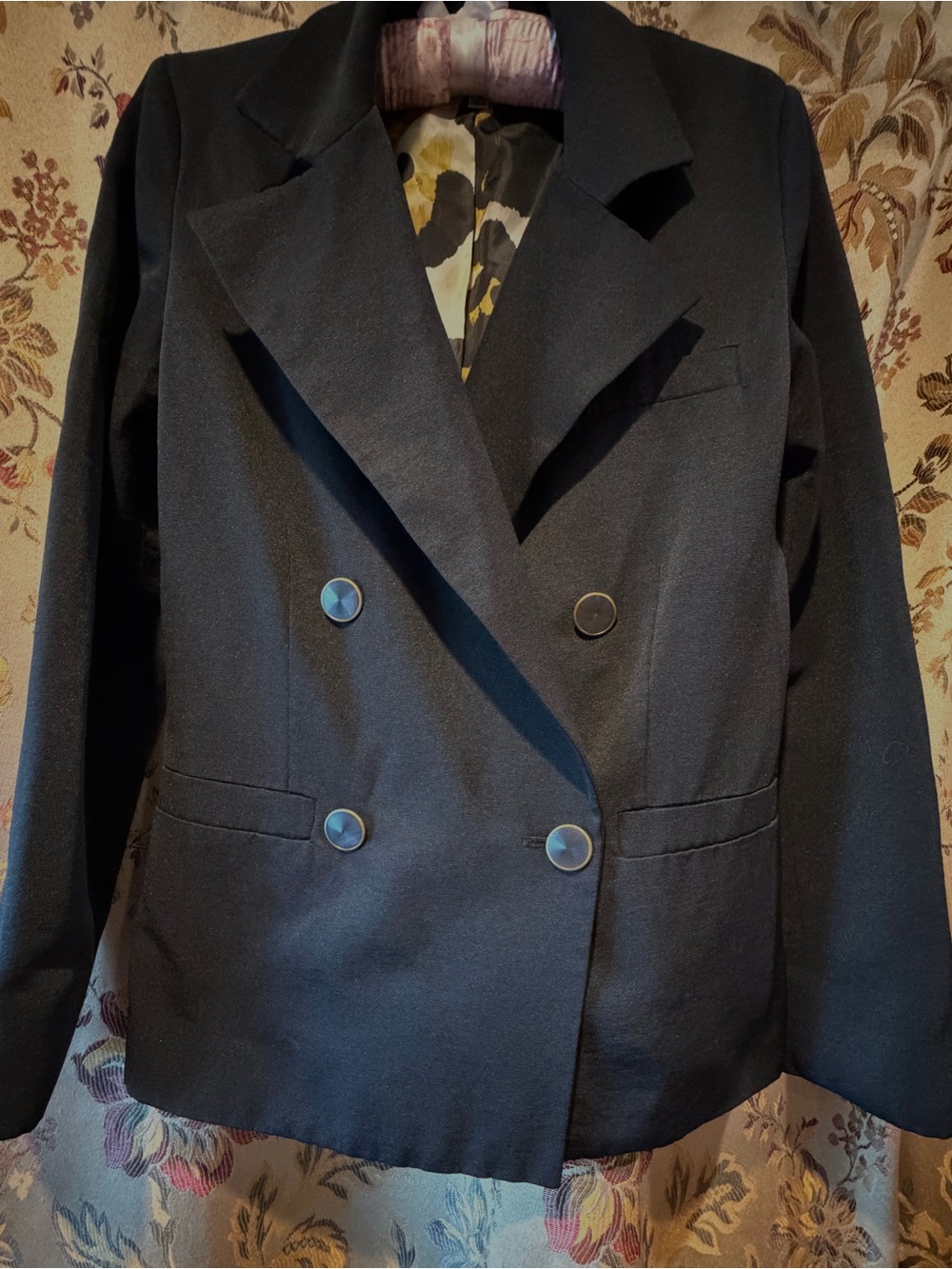 Classic Double-Breasted Women's Blazer Jacket - Black